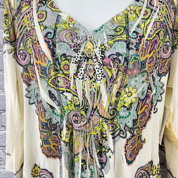 One World Womens PXL Boho Paisley  Top 3/4 Sleeve Multicolor Polyester - Picture 5 of 9